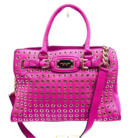 Michael Kors Hamilton Grommet Satchel Hot Pink Leather w/ Dust Bag - Picture 3 of 16